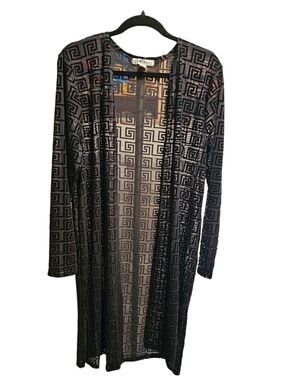 Eye candy Black Long Sleeve Sheer Velvet Geometric Kimono, Sz 2XL